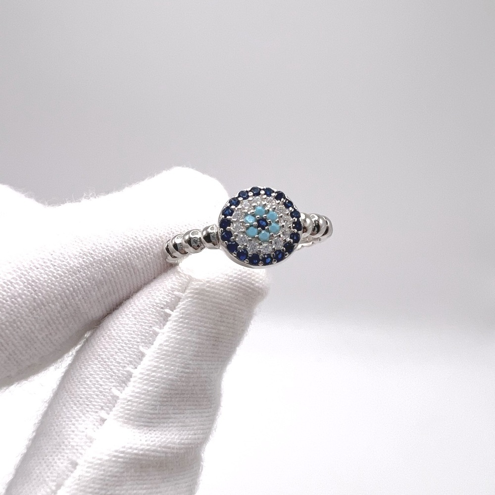 .925 Sterling Silver Evil Eye Cz Ring - Picture 10 of 17
